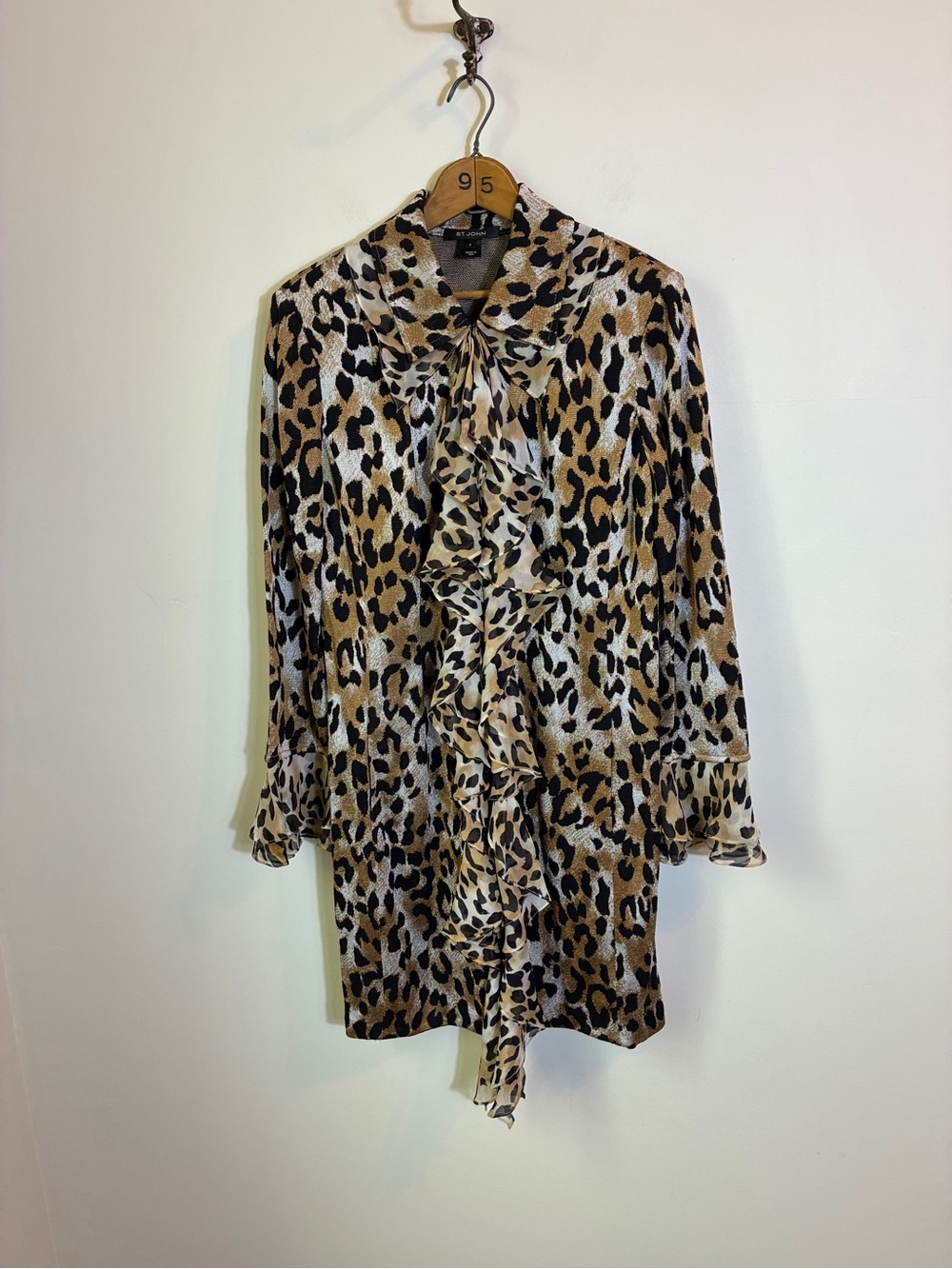 St. John Long Leopard Print Coat Topper Jacket size 8